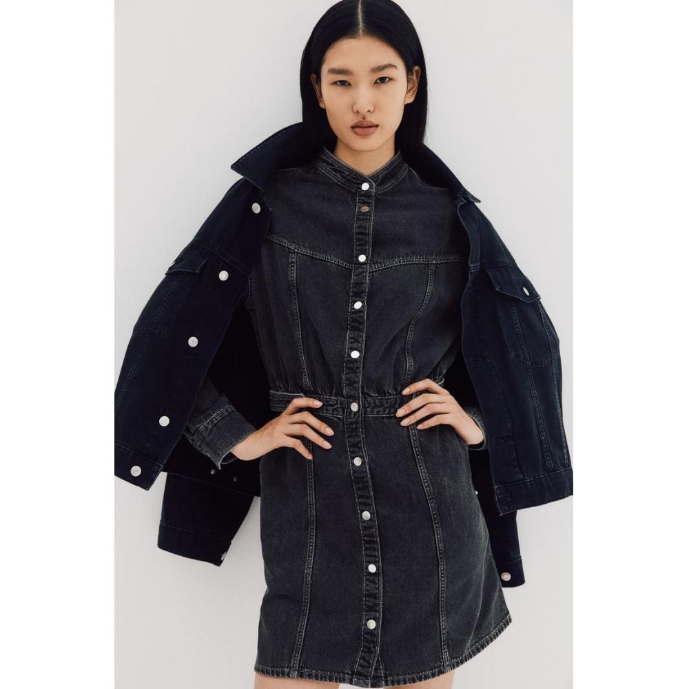 

Платье из денима с длинными рукавами HM Dark Denim Grey