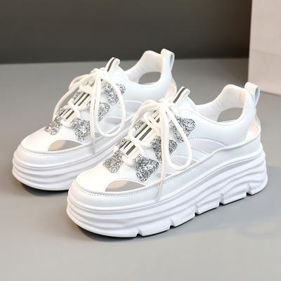 Designer Sequin Chaussures Décontractées Creuses pour Femmes Chaussures Plates à Plateforme Été Respirantes Augmentées Baskets Féminines Sandalias De Mujer