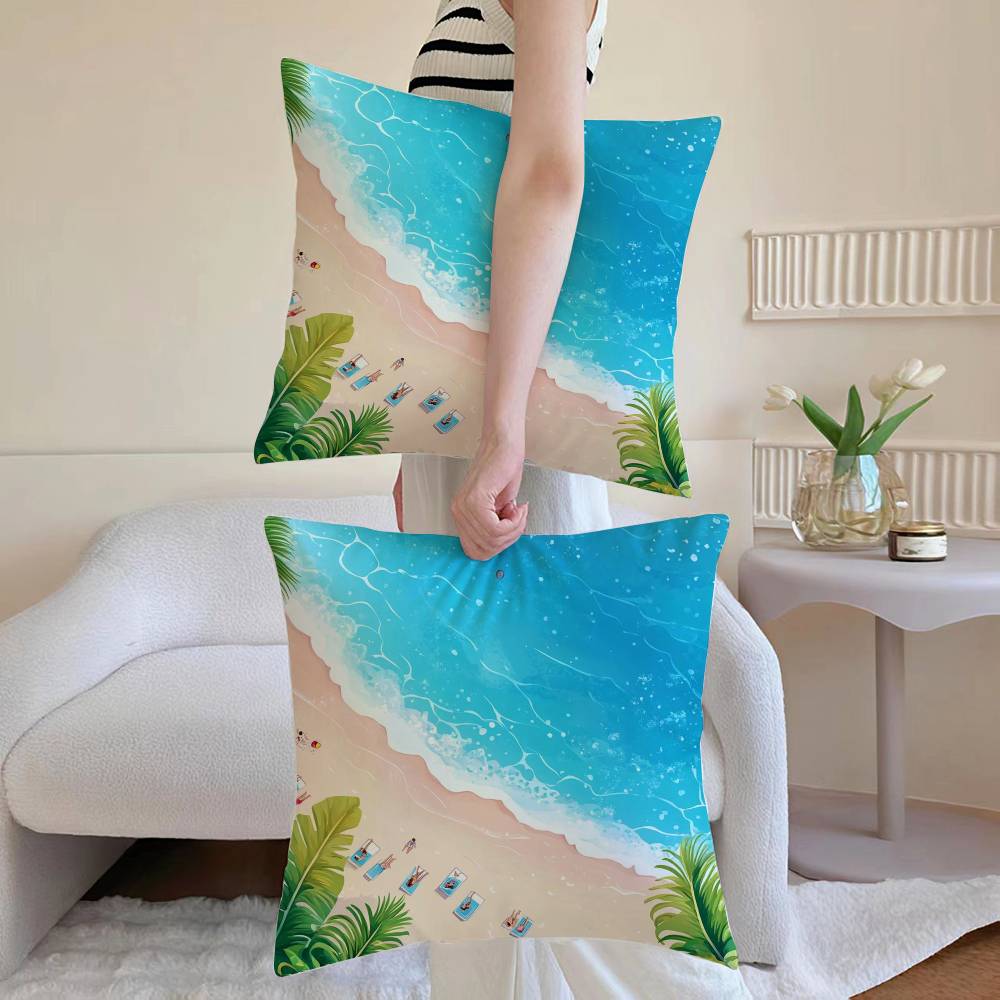 Charming Seaside Retreat Pillow Case Anti-dustmite Pillowcase Invisible Zipper Silky Short Plush Sofa Cushion Cover