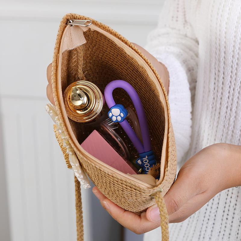 Yogodlns Geantă de Paie cu Flori și Fermoar, Portmoneu, Genți de Mesager Drăguțe, Coș de Depozitare, Țesut Manual, Geantă Crossbody pentru Femei, Geantă de Mână