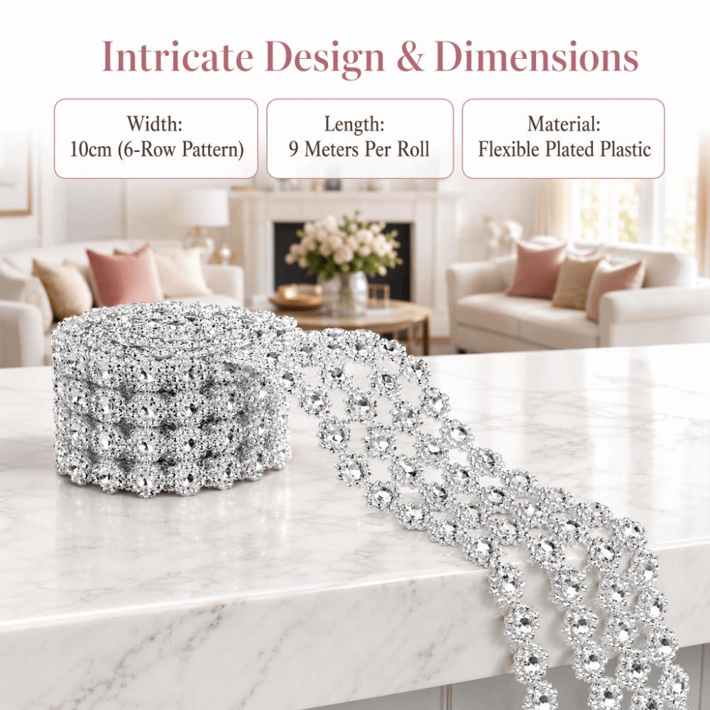 Silver Color Diamond Mesh Ribbon 4 Inch Width Diamond Warp Ribbon Rhinestone Ribbon Wedding Decor
