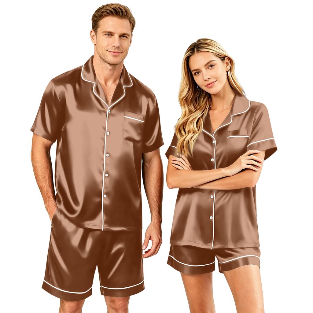 Couple Matching Pajama Set Short Sleeve Button Down Shirt and Shorts Soft Lightweight Lounge Sleepwear Set S-XXXXL for Men and Women