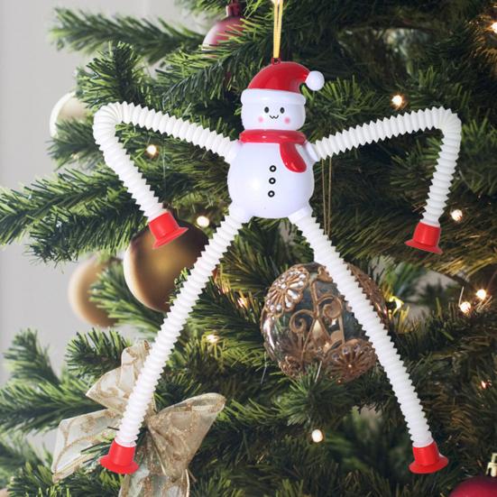 4 Piezas Decoración Colgante de Tubo Telescópico Navideño Papá Noel Reno Muñeco de Nieve Pan de Jengibre Ventosa Juguete Fidget de Tubo Ornamento para Fiesta de Vacaciones