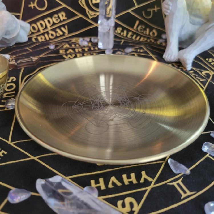 Pentagram Altar Ritual Burning Candle Holder Plate Stainless Steel Flat Bowl