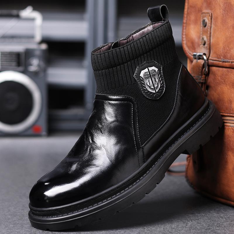 Retro kotníkové boty z pravé kůže a sametu pro muže, pletené, na zip, pánské teplé boty, designové boty Chelsea s měkkou podrážkou pro muže