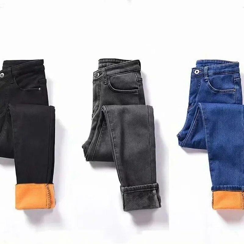 Moda Ofis-bayan Sıcak Kadife Denim Kot Kadın Seksi Rahat Bayan Pantolon Kış Kalınlaşmış Yüksek Bel Ince Sıkı Kalem Pantolon 30318