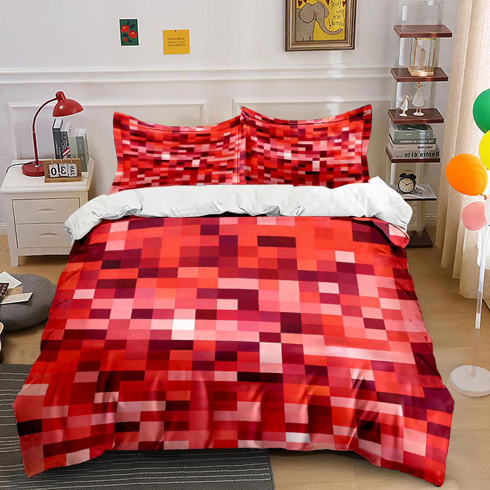 Rotes pixeliges Quadratmuster. Bettwäsche-Sets Bettbezug-Sets Bettbezüge Kissenbezüge(1 * Bettbezug 2 * Kissenbezüge ohne Bettdecke)