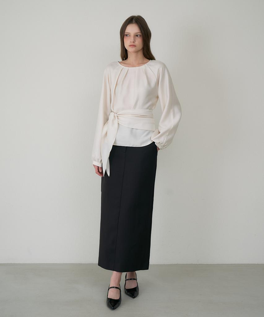 DEHEVE Wool Waist Drape Blouse [Cream]