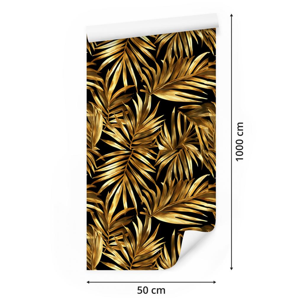 Flowers and Leaves Wallpaper Ochre, Gold and Black for Living Room and Bedroom 50x1000