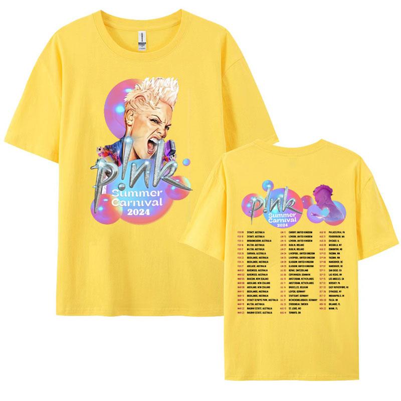 Cantante P NK Rosa Tour Carnevale Estivo 2024 Maglietta Concerto Abbigliamento Donna Moda Retro Punk Hip Hop T-shirt Uomo Streetwear