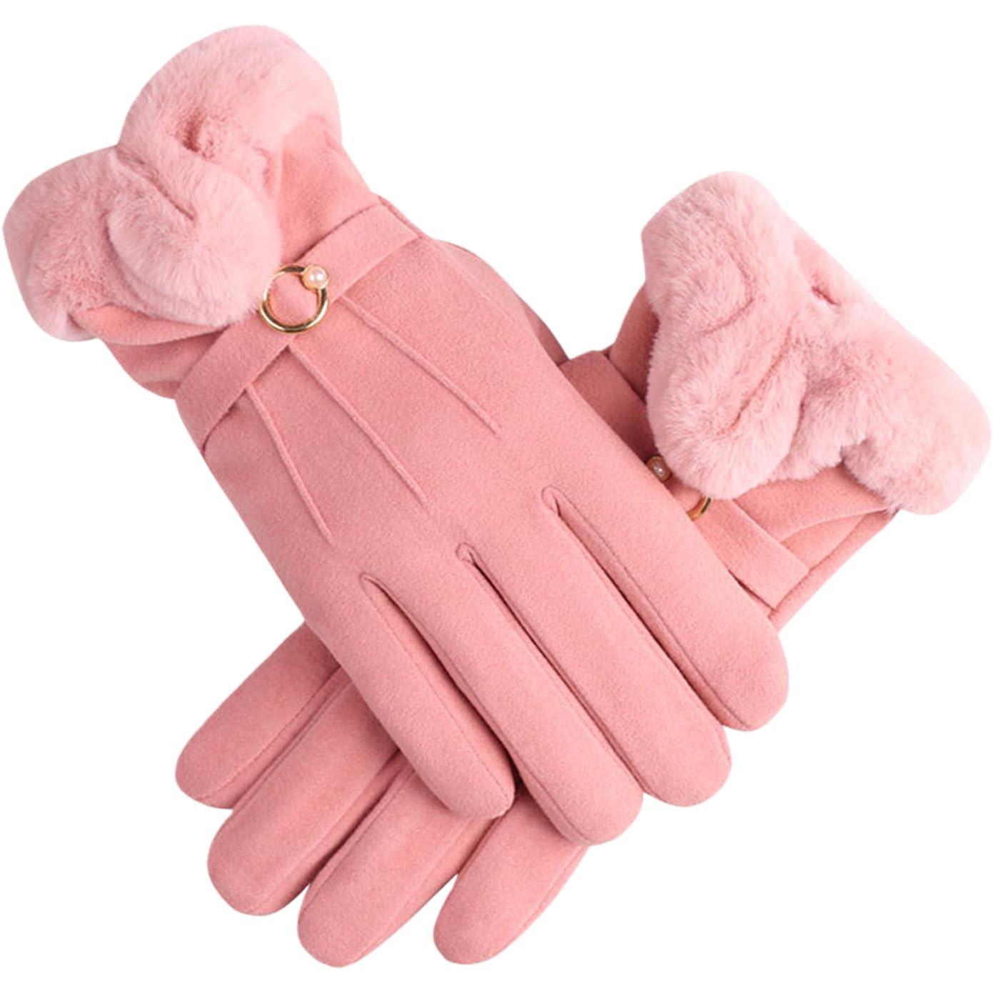 Womens Ladies Warm Winter Thick Thermal Woolen Knitted Touch Screen Gloves Pink