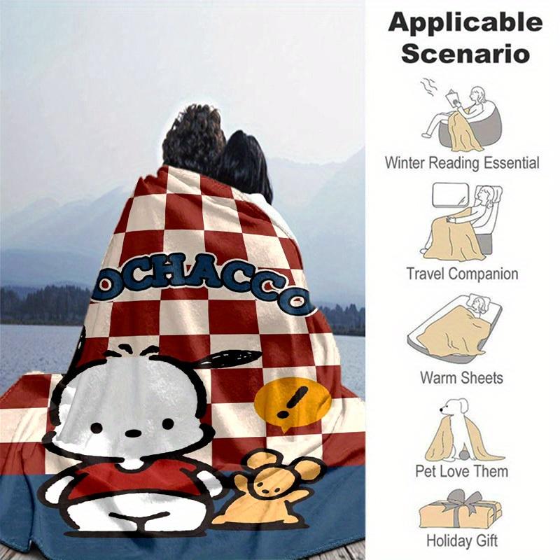 1pc. Cute Pochacco Checkered Pattern Blanket - Perfect for Home, Office, Outdoor Use, Gift Idea, Suitable for Al