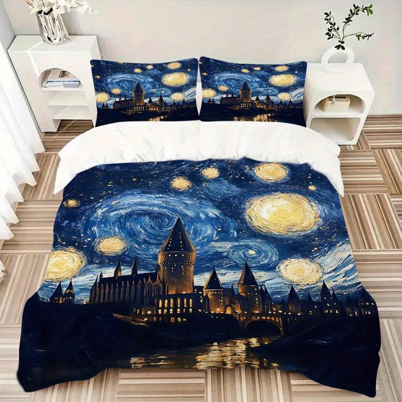 3Pcs Hogwarts Castle Printed Bedding Set, Breathable And Soft, Machine Washable, Christmas Gift, Suitable for Bedroom Decoration, 15188