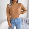 Autumn and Winter Hollow Plaid Long-sleeved Navel-baring Knitted Sweater