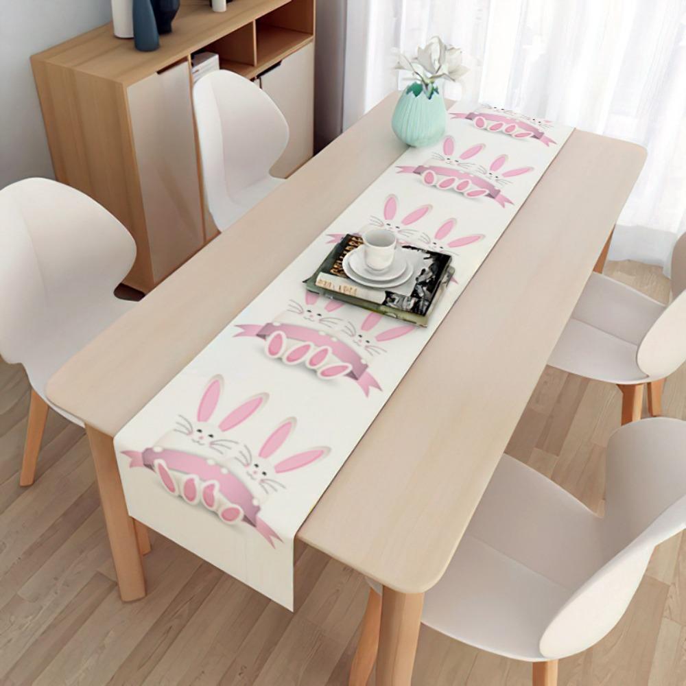 2 pièces Drapeau de table de Pâques Décoration de fête Table Oeuf Lapin Nappe Lin Double Drapeau
