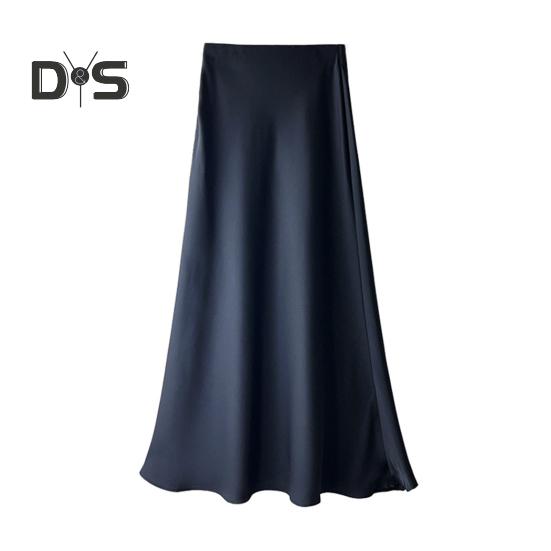 Women Long Skirt Elastic High Waist Smooth Surface Fishtail Skirt with Side Zipper Solid Color Traceless Breathable Skirt