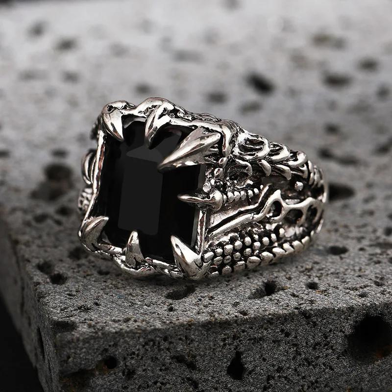 

Gothic Blue and Red Crystal Zircon Evil Demon Dragon Claw Ring for Men Gram Biker Punk Rock Hip Hop Opening Rings Cool Jewelry resizable чёрный