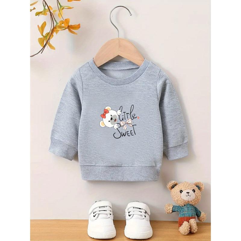 Kids Lightweight Crewneck Pullover Sweatshirt, Cartoon Bear With Creative Letter Graphic Print