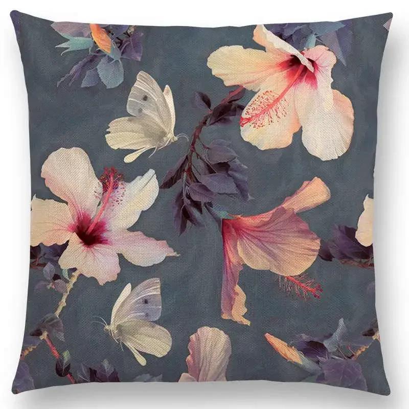 New Full Of Vitality Leaf  Flower Kingdom Beautiful Floral Painting Retro Gorgeous Cushion Cover Sofa Throw Pillow Case