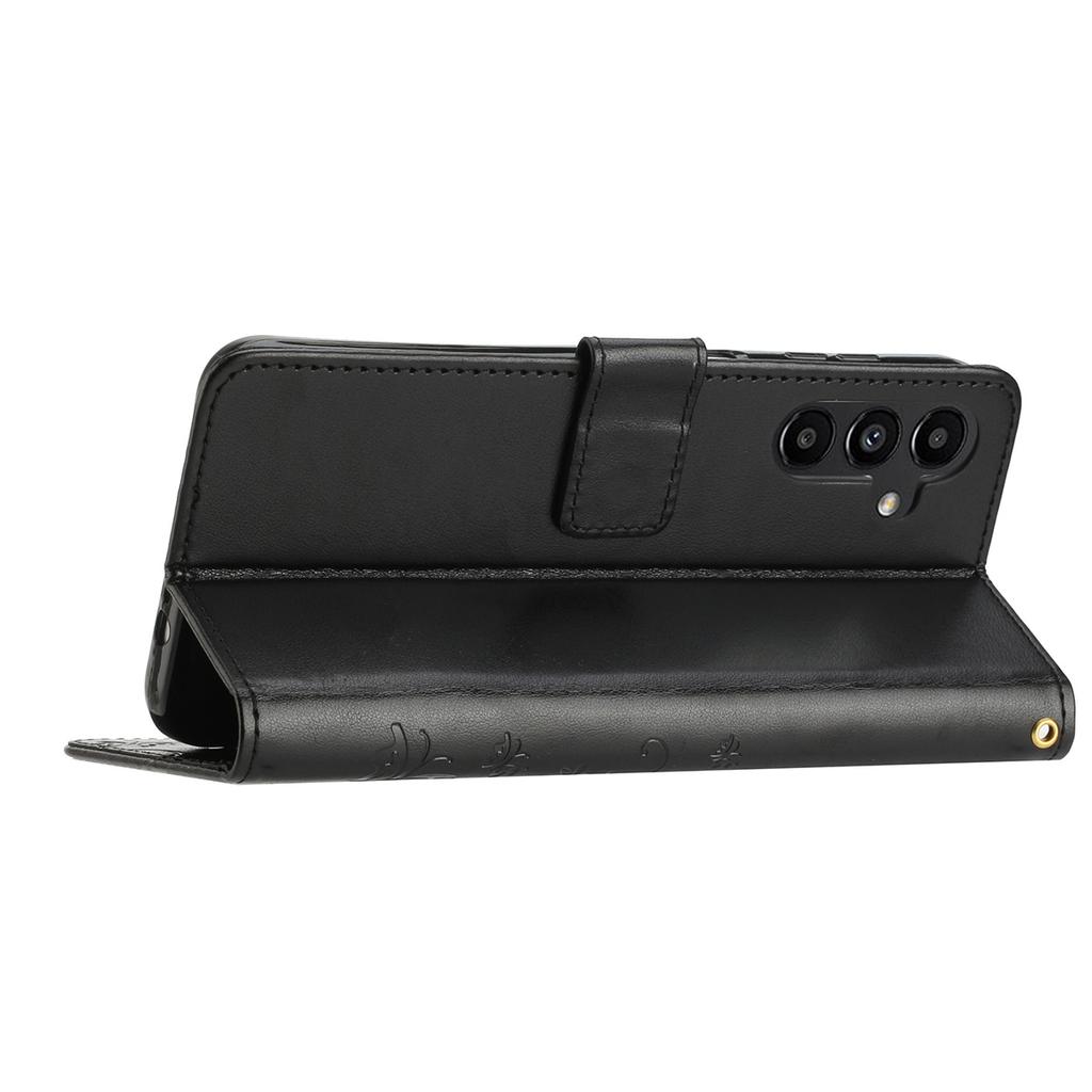 For Samsung Galaxy S24 FE Leather Wallet Case Butterfly Flower Imprinted Phone Cover with Strap