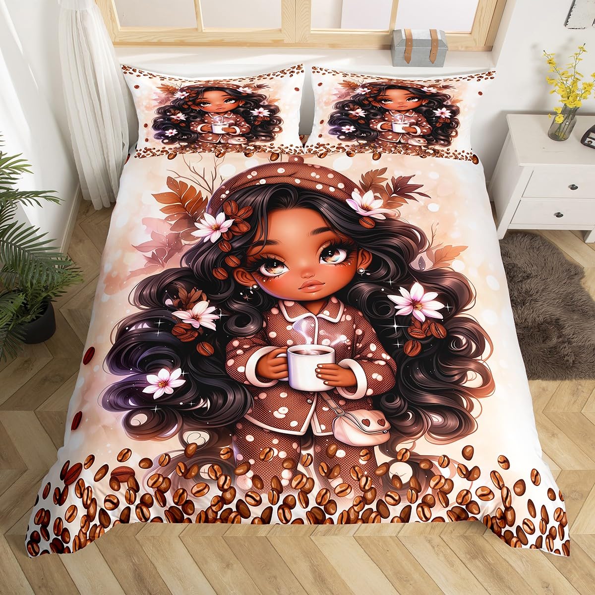 

Пододеяльники с кофейными зернами для детей, подростков, взрослых, легкие пуховые пододеяльники, декор для спальни, 2 наволочки, 1 пододеяльник, без одеяла EU Single(135x200cm)