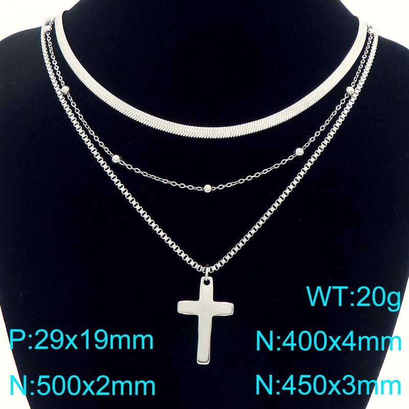 Gold Color Layered Bar Pendant Necklaces Men‘s Multi-Chain Beaded Sleek Religious Cross Pendant Jewelry Stylish Metal Accessory