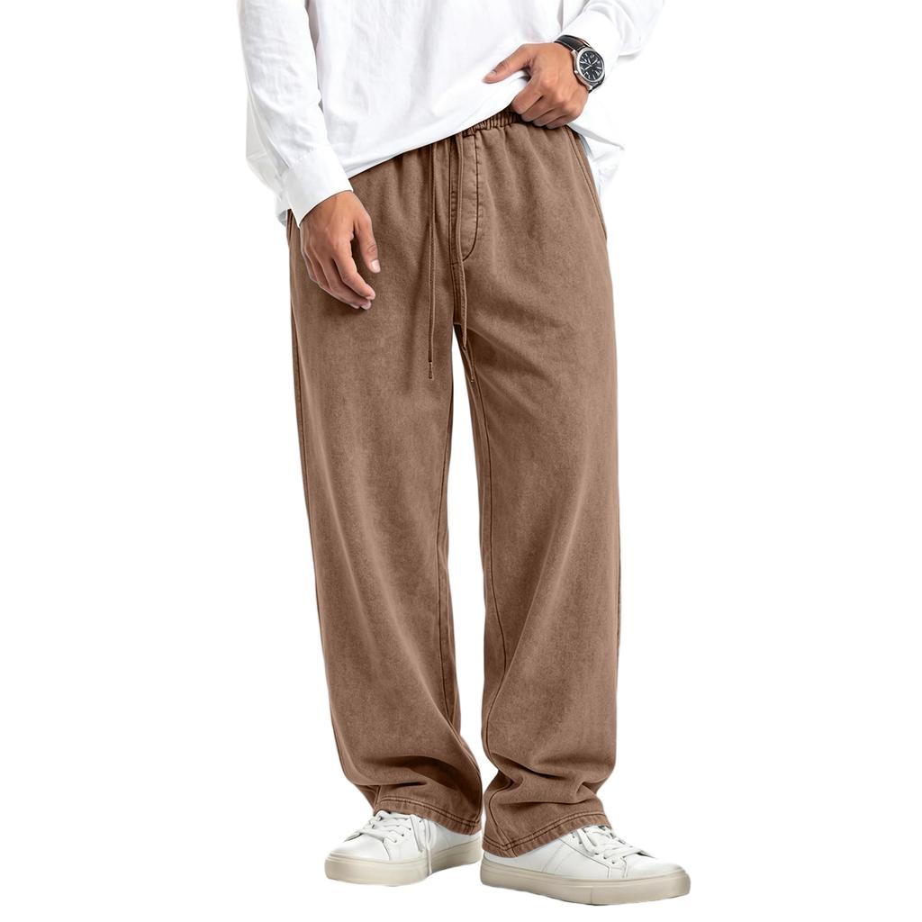 Men's Washed Knit Casual Pants Drawstring Waist Pockets Relaxed Fit Jogger Sweatpants for Everyday Wear