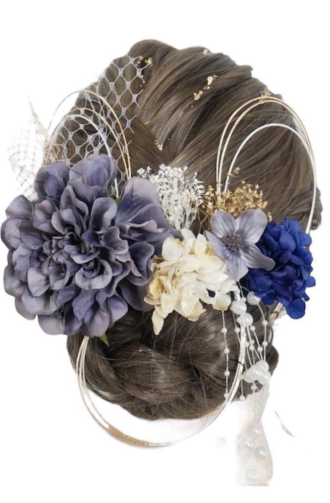 Lomeri Dahlia Hair Ornament with Pearl Perfect for and Wedding D44 Shower, Coming-of-Age Ceremonies, Graduations, Weddings, Photoshoots, (Navy)