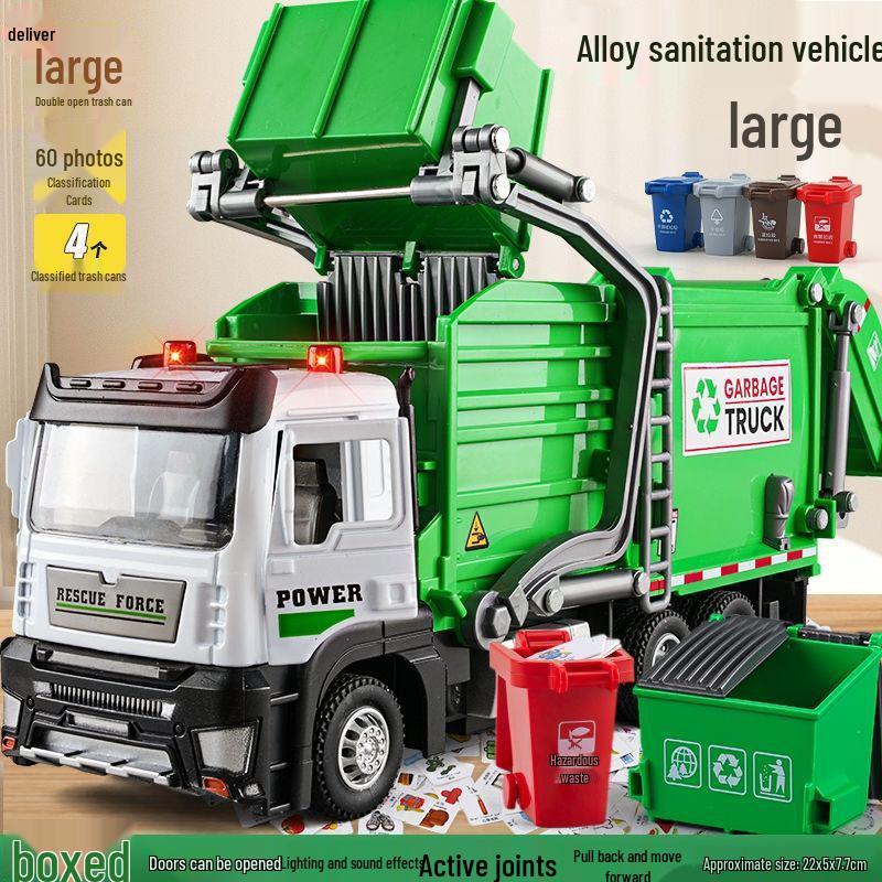 

Super Large Alloy Sanitation Truck Toy with Garbage Classification Buckets - Perfect Birthday Gift for Boys