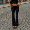 Pantaloni da donna a vita bassa con bottoni, vestibilità slim, svasati, Streetwear Chic Casual