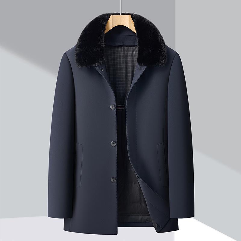 Men's Mink Fur Collar Down Jacket with Detachable Liner, White Duck Down, Autumn/Winter 2025, Middle-Aged Dad Cold Protection Coat.