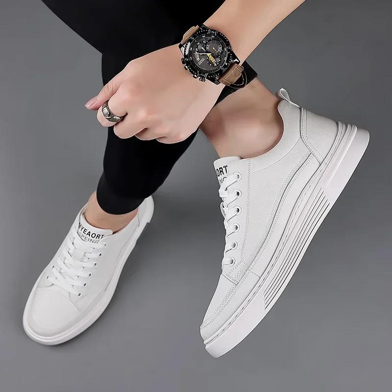 Men's Genuine Leather Casual Shoes Outdoor Comfortable and Versatile White Sneakers Non-slip and Anti-dirty Men's Casual Shoes