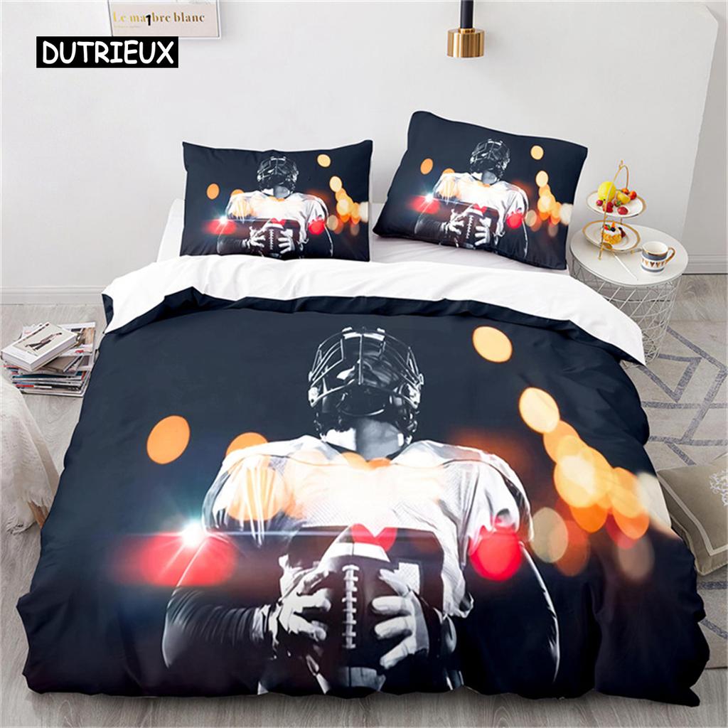 Twin Boy Sports Duvet Cover Football Bedding Set Microfiber Ball Sport Comforter Cover For Kids Teen Men Gifts Bedroom Decor