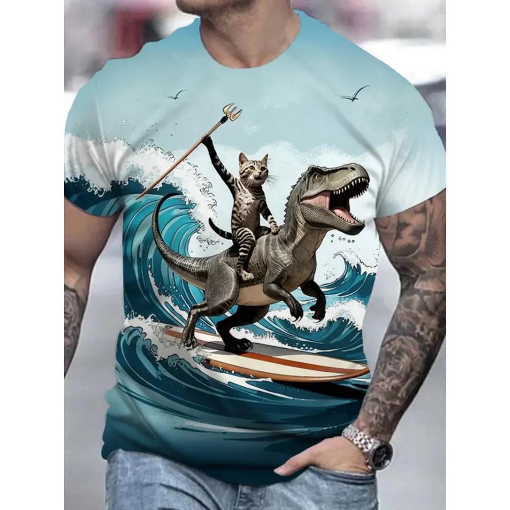 

Мужская повседневная футболка с 3D-принтом милого кота, с круглым вырезом и короткими рукавами, уличная спортивная одежда, топ для улицы, одежда свободного кроя 6XL