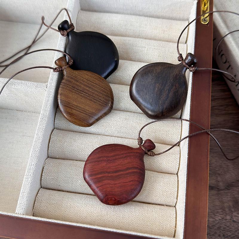 Retro Ethnic Wood Gourd Pendant Necklace - Adjustable Drawstring Sweater Chain