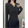 Plus Size Autumn 2025 V-Neck Cross Design Long Sleeve Slimming Women's Top