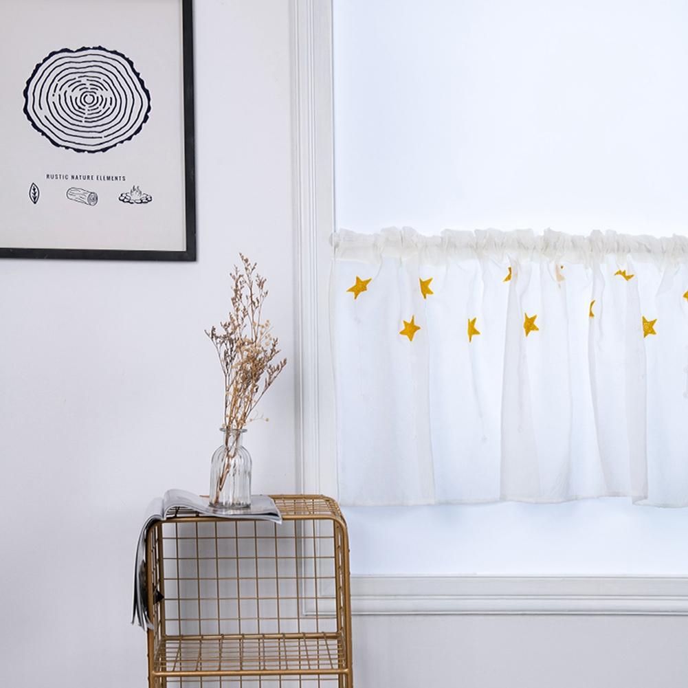 Kitchen Tiers Cabinet Embroidery Curtain Short Curtain Half  Window Treatment(Yellow Stars)