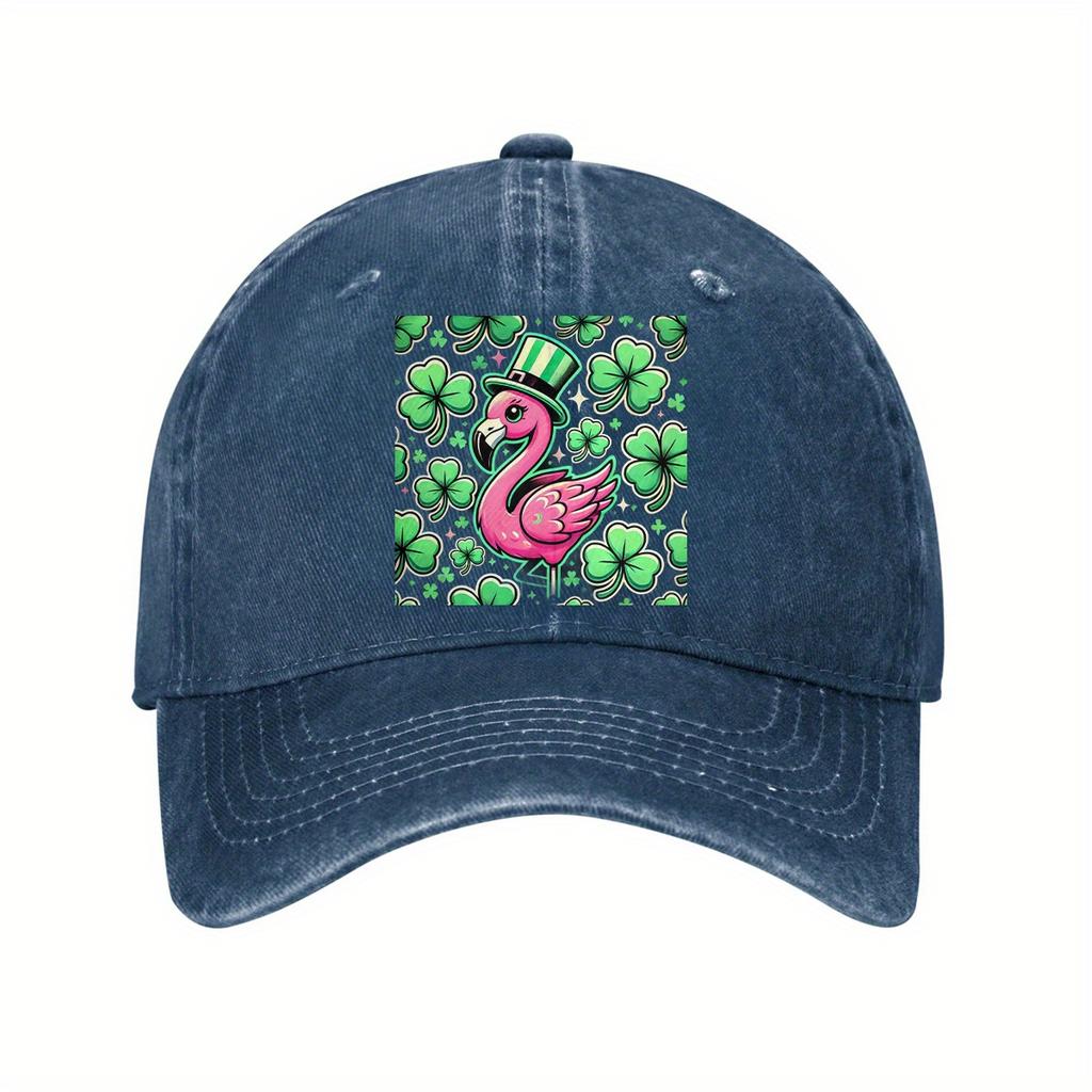 Flamingo Shamrock St Patrick Day Baseball Cap Adjustable Cotton Vintage Casual Hat for Unisex