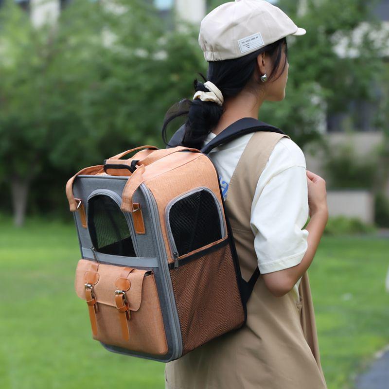 Large Capacity Portable Pet Backpack - Breathable, Foldable Double-Shoulder Bag for Cats and Dogs