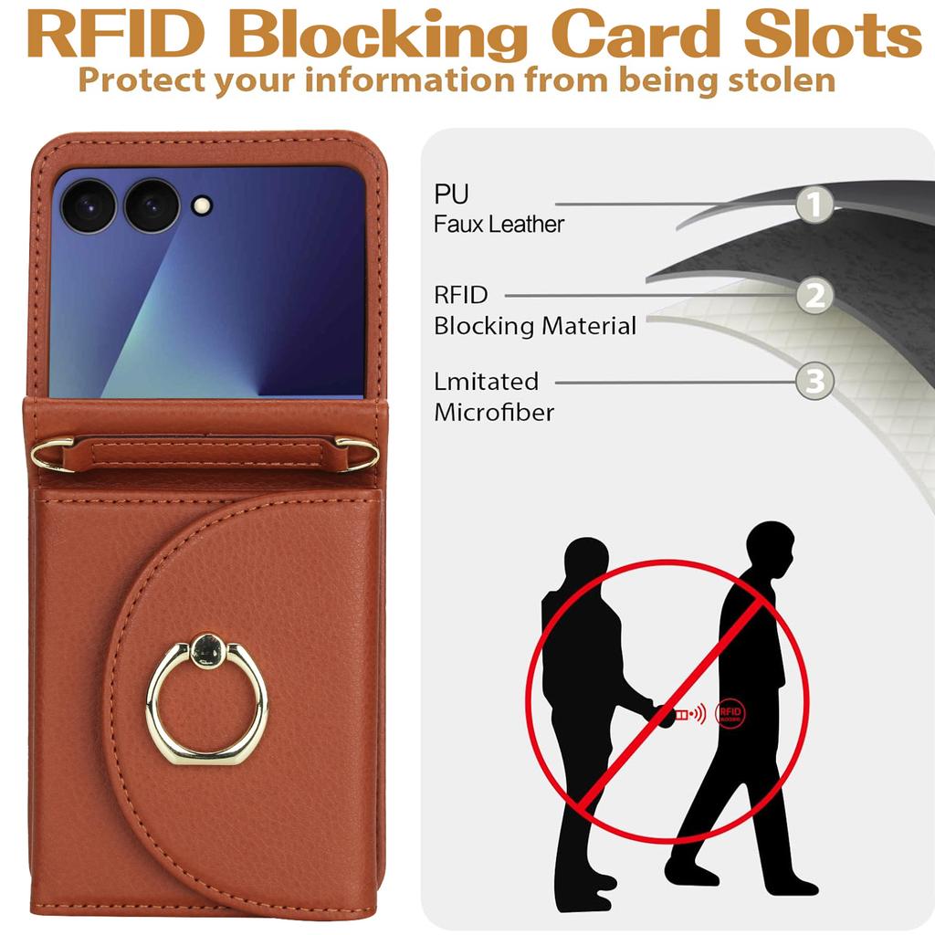 Crossbody Ring Holder Cards Solt Wallet Flip Leather Phone Case For Samsung Galaxy Z Flip 7 6 5 4 3 7FE Adjustable Strap Cover