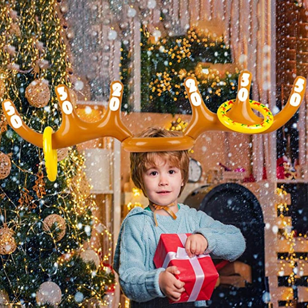 1set Christmas Game Inflatable Funny Reindeer Antler Hat Ring Xmas Kids Gift New Year Christmas Outdoor Inflated Toys