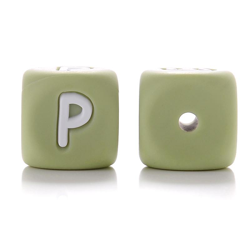 10Pcs 12mm Sage Silicone Alphabet Letter Beads 26 English Letter Baby Name Beads Teething Pacifier Chain Silicone Baby Teether