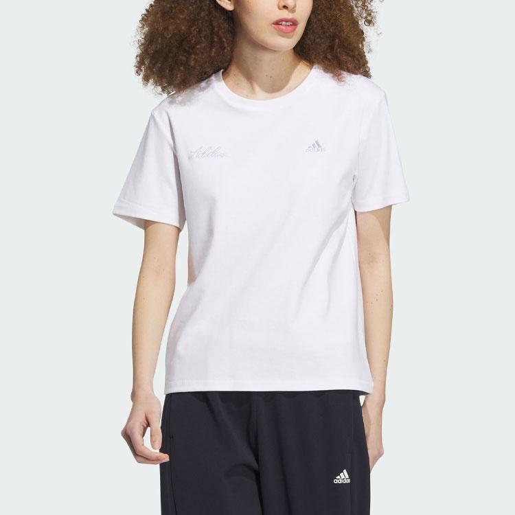 Adidas T Shirts Women's White Crew Neck Moderate Straight Fit Unisex IP7097