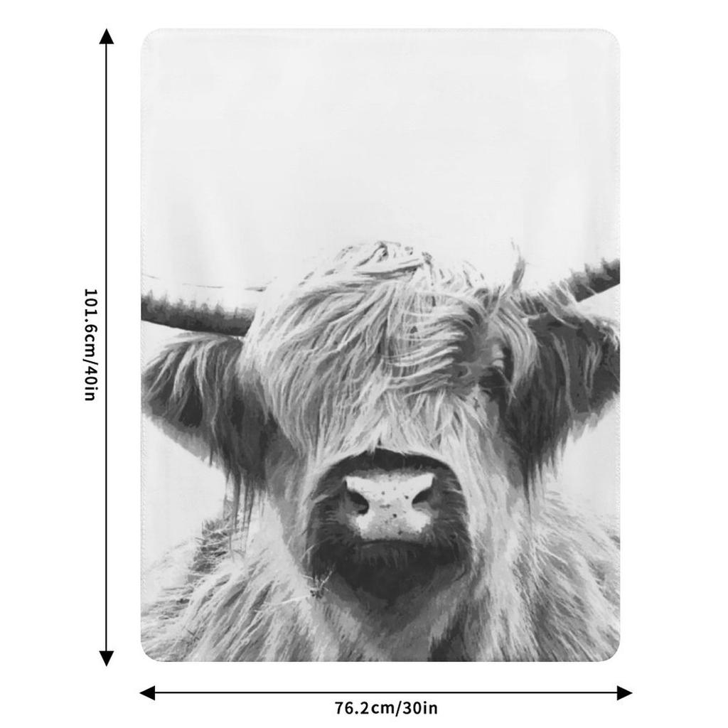 Black and White Highland Cow Throw Blanket Soft Comfort Blanket for Reading Watching TV