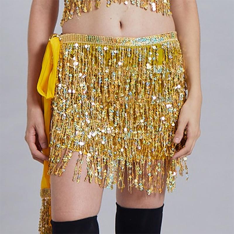 Sequin Tassel Fringe Skirt Belly Dance Costume Hip Scarf Wrap Shimmering And Elegant