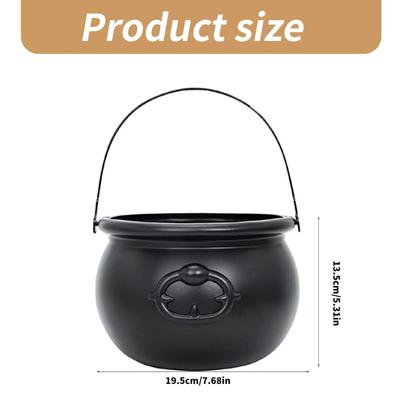 Seau à Bonbons Thème Halloween Sorcière Chaudron Noir Décoration Accessoires Récipient de Rangement Polyvalent pour Friandises et Cadeaux