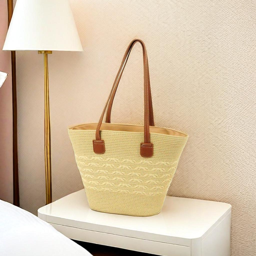 Women's Large Straw Beach Tote - Summer Handbag, Seaside Shoulder Bag, Vegetable Basket Style
