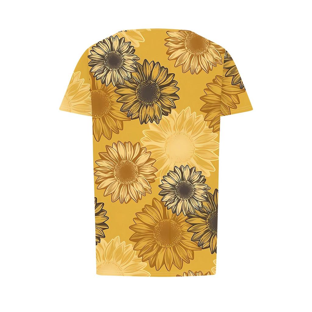 Women's Summer Fashion Casual Pleated Round Neck Print Short Sleeve T-Shirt Top