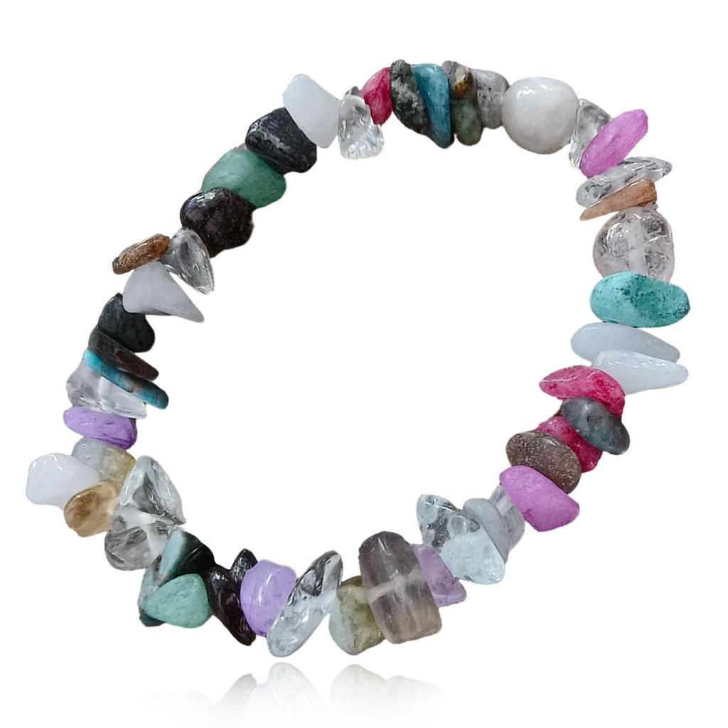 Natural stone gravel bracelet, natural crystal chalcedony beaded elastic rope bracelet, incentive gift, fluorite gravel bracelet.