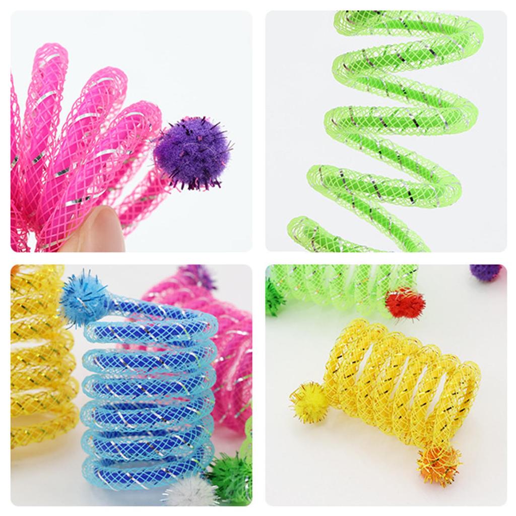 2Pcs Colorful Coils Spring with Plush Ball Cats Chew Toy for Indoor and Outdoor Play Stimulating Curiosity and Hunting